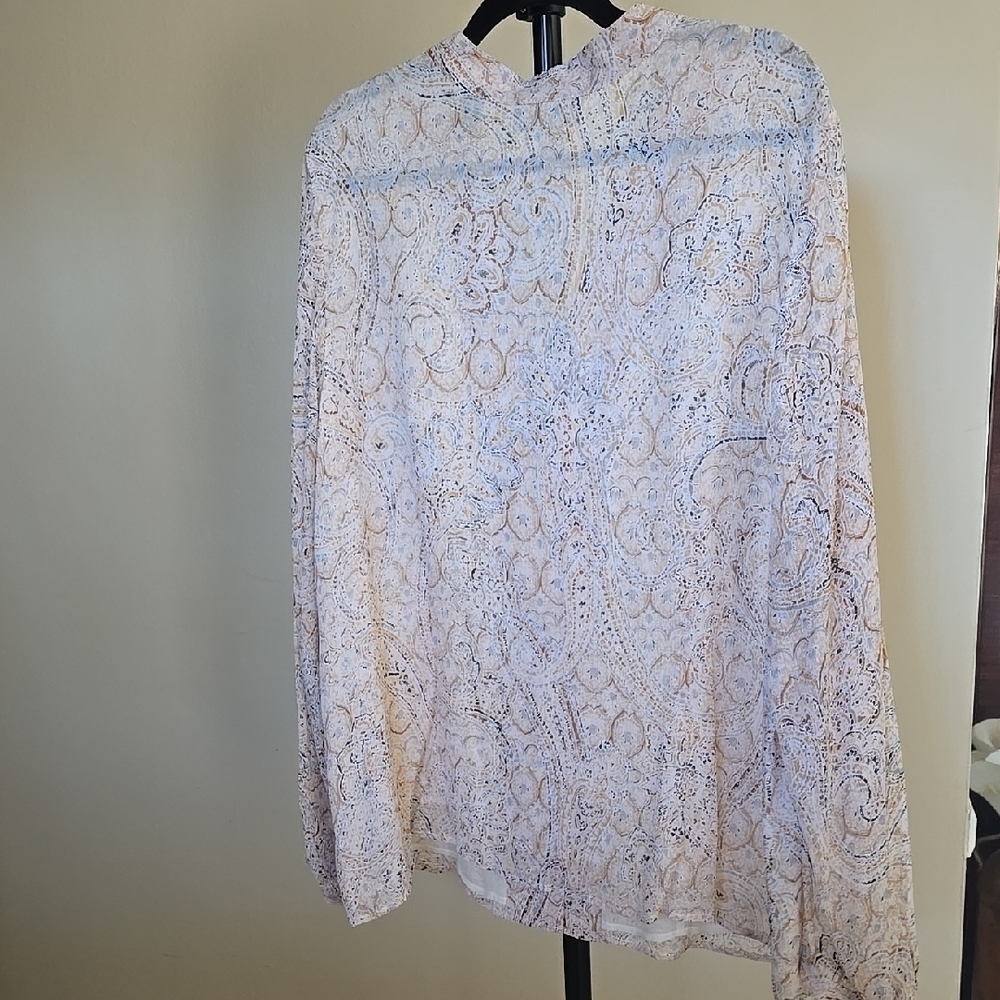 20W Silk Kate Hill Cream Print Long Sleeve Buttoned V-neck Blouse With Lining - Picture 4 of 5
